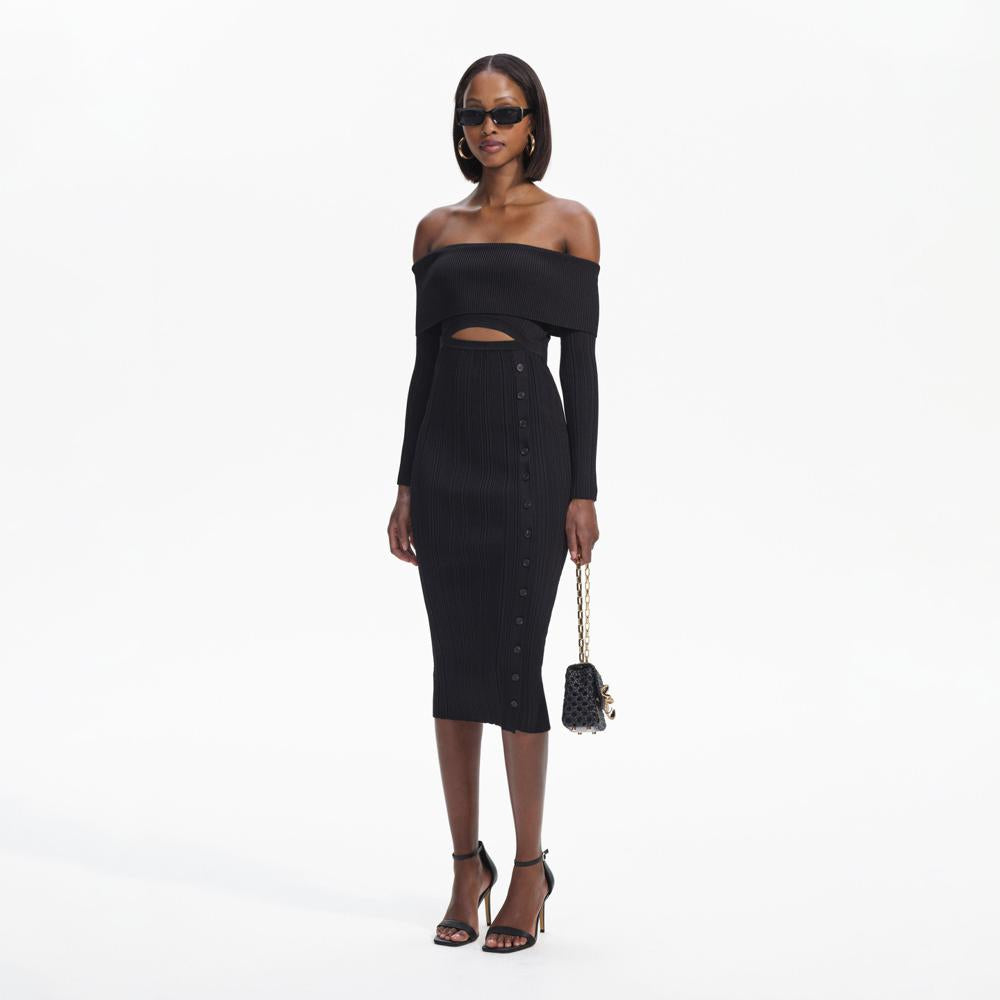 SELF PORTRAIT BLACK FRIDAY SALE Black Off Shoulder Knit Midi Dress