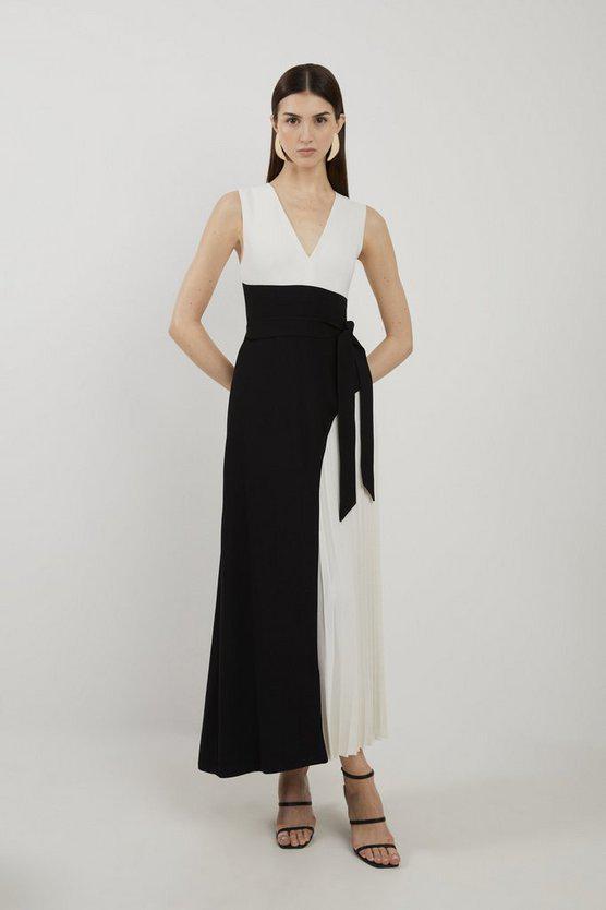 Karen Millen UK SALE Fluid Tailored Colourblock Side Pleated Midi Dress