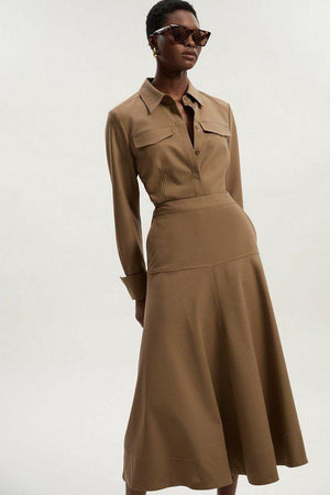 Karen Millen UK SALE Viscose Blend Tailored Full skirt - camel
