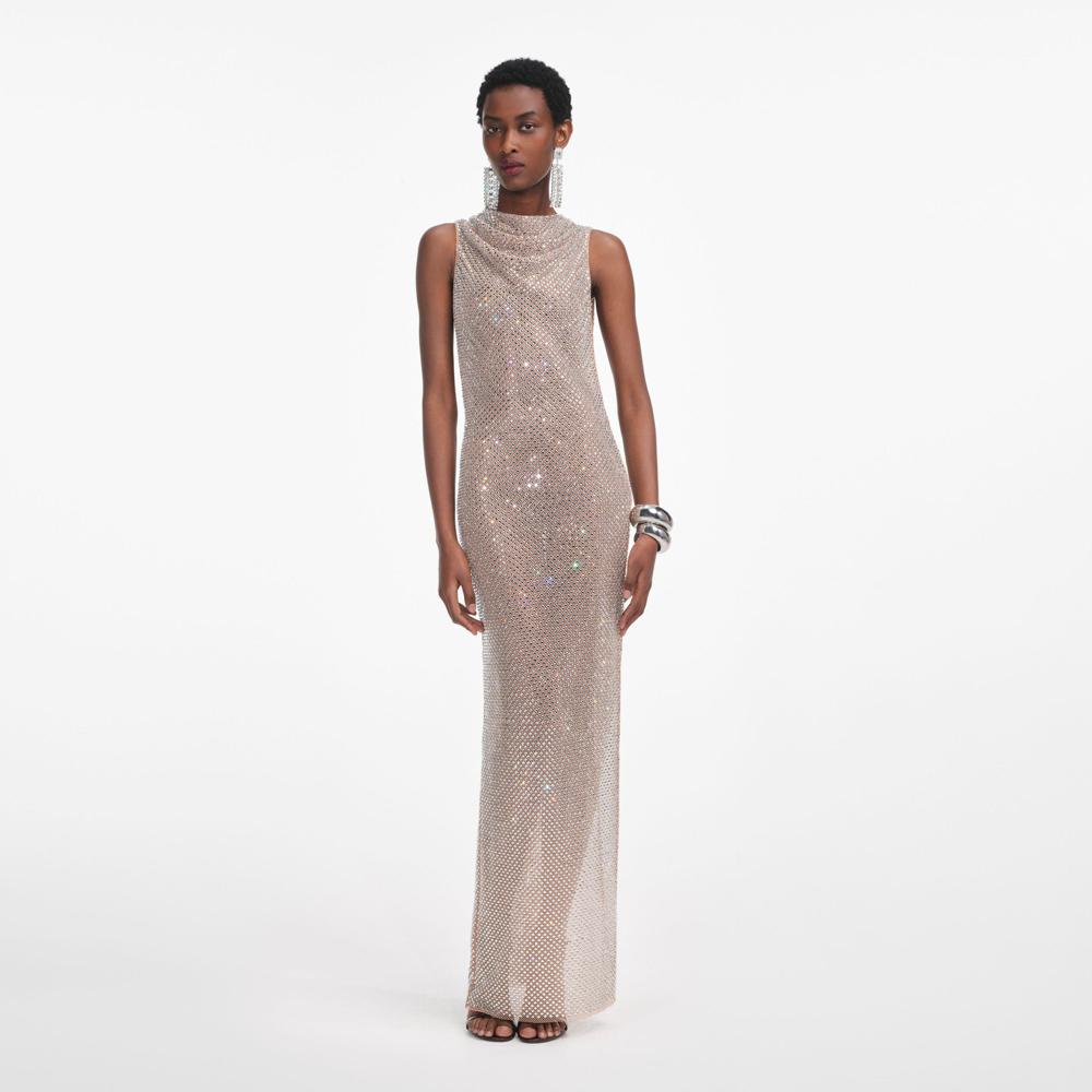 SP VIP PRICE Silver Rhinestone Drape Maxi Dress