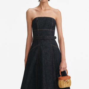 SP VIP PRICE Indigo Denim Bandeau Midi Dress