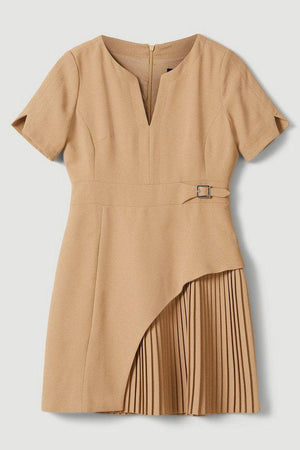 Karen Millen UK SALE Tailored Military Pleat Short Sleeve Mini Dress - camel