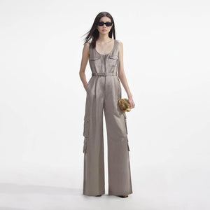 SELF PORTRAIT SS24 Beige Satin Jumpsuit