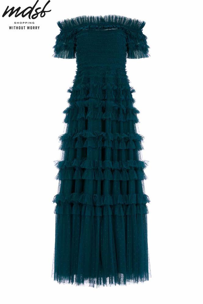 Needle & Thread CHRISTMAS SALE Lisette Ruffle Off Shoulder Gown - green