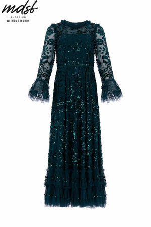 Needle & Thread CHRISTMAS SALE Celia Long Sleeve Ankle Gown - green