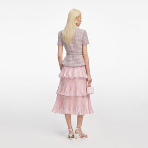 SP VIP PRICE Pink Boucle Metallic Tiered Midi Dress