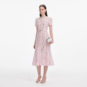 SP VIP PRICE Pink Lace Bow Trim Midi Dress