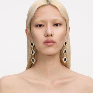 SP VIP PRICE Gold Crystal Black Tiered Earrings