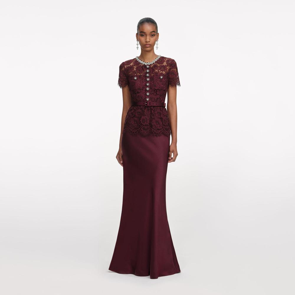 SP VIP PRICE Burgundy Lace Satin Maxi Dress