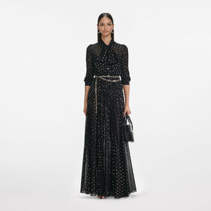 SP VIP PRICE Black And Gold Pussy Bow Maxi Dress