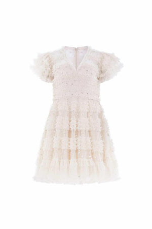 Needle & Thread SPRING/SUMMER Vivian V-Neck Micro Mini Dress - champagne