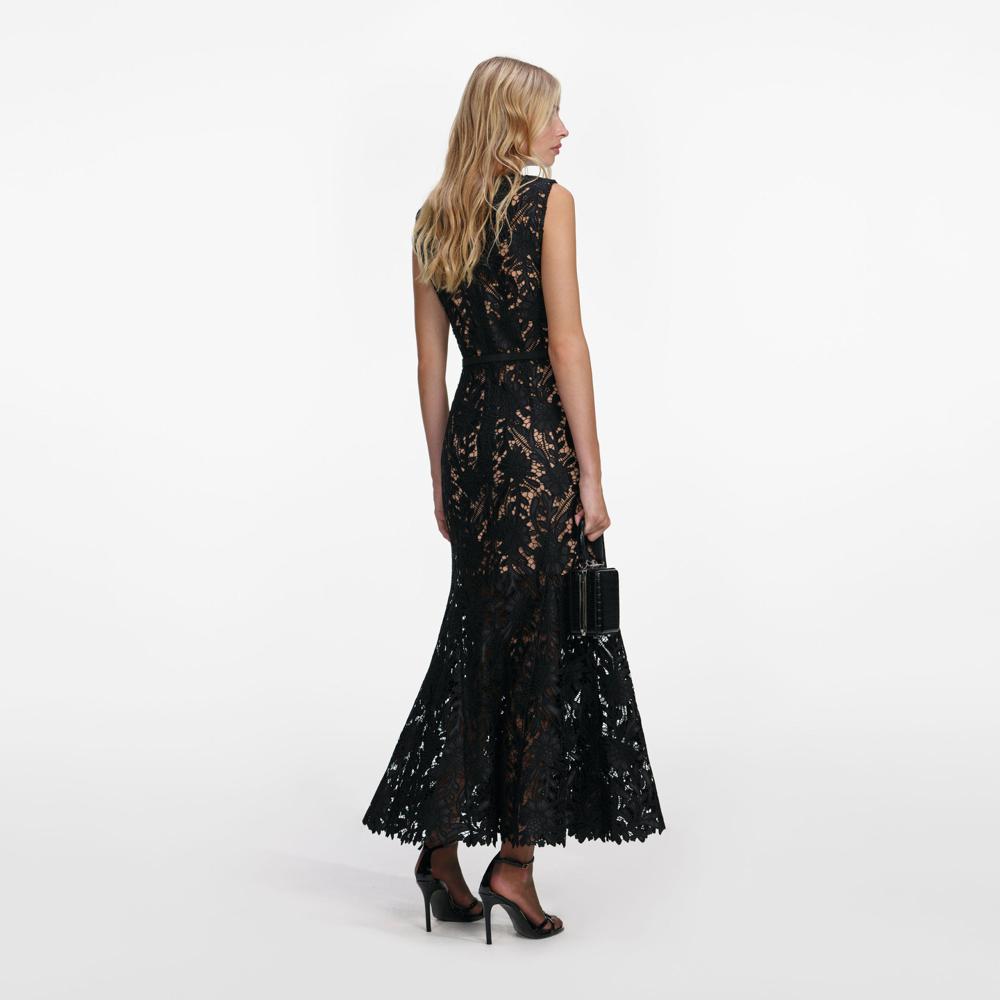 SP VIP PRICE Black Guipure Lace Midi Dress