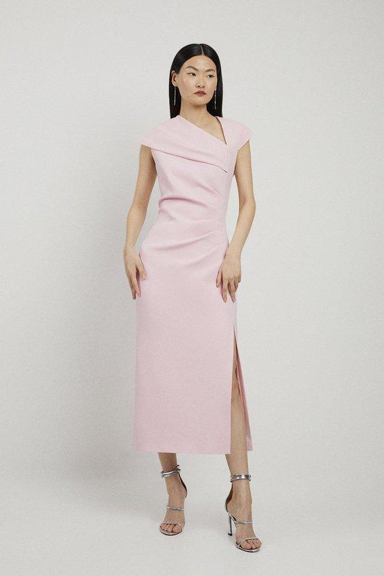 Karen Millen UK SALE Structured Crepe Asymmetric Neck Midi Dress