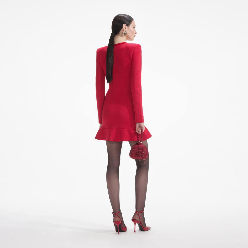 SELF PORTRAIT SS24 Red Knit Heart Buttoned Mini Dress