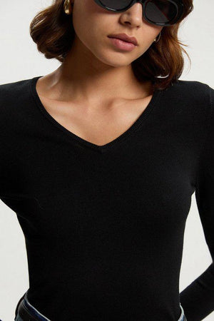 Karen Millen UK SALE Viscose Blend Knitted V Neck Jumper - black