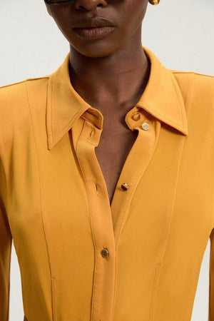 Karen Millen UK SALE Power Shoulder Drapey Crepe Seam Detail Shirt - mango