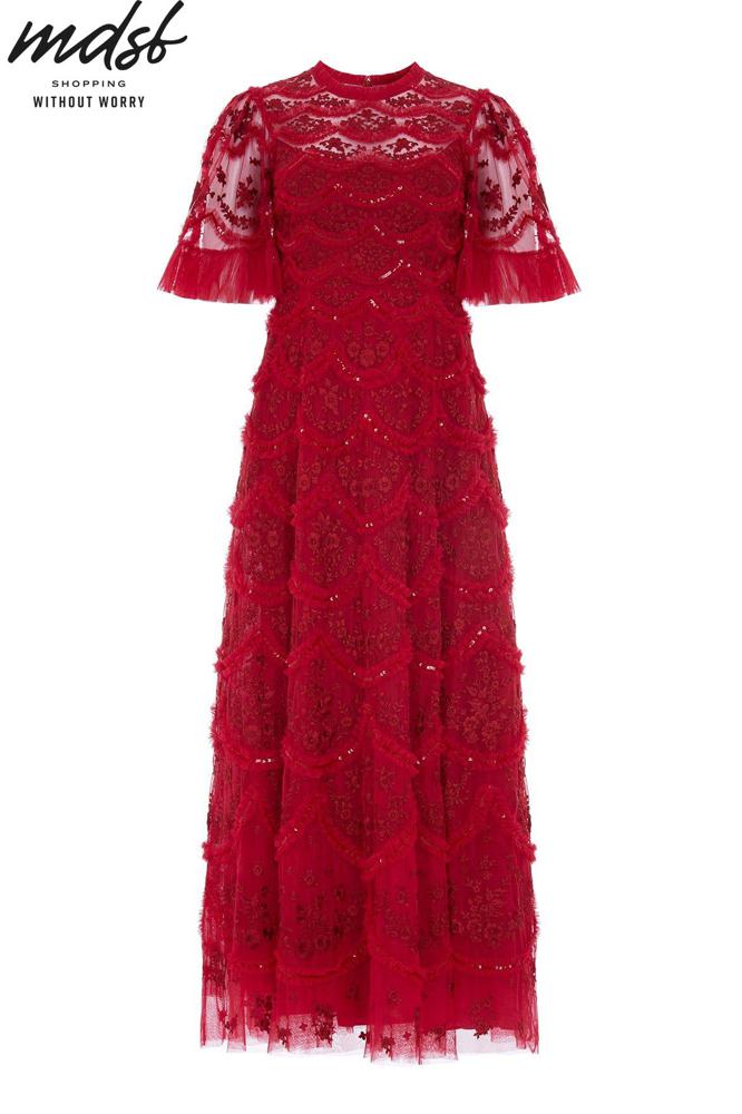 Needle & Thread CHRISTMAS SALE Lily Bloom Ankle Gown - red