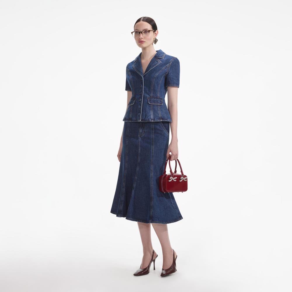 SELF PORTRAIT SS24 Flared Denim Midi Dress