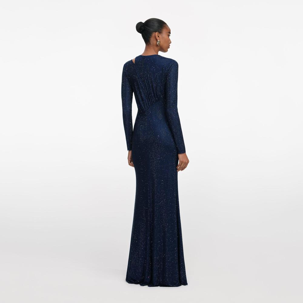 SP VIP PRICE Navy Rhinestone Mesh Cut Out Maxi Dress