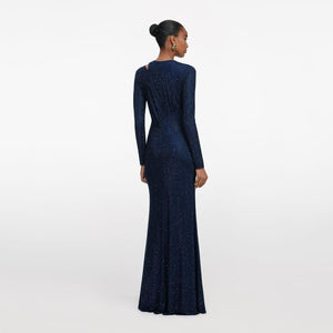 SP VIP PRICE Navy Rhinestone Mesh Cut Out Maxi Dress