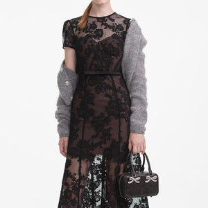 SELF PORTRAIT SS24 Black Lace Bustier Midi Dress