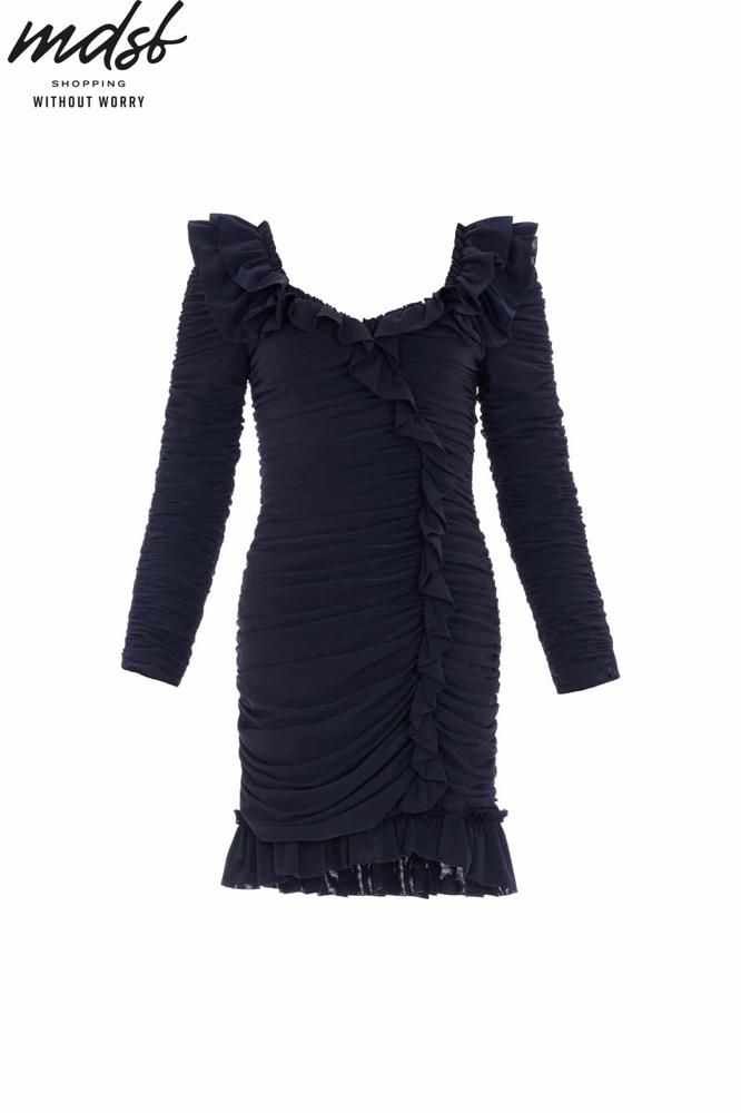 Needle & Thread CHRISTMAS SALE Ebony Rouched Long Sleeve Micro Mini Dress - black