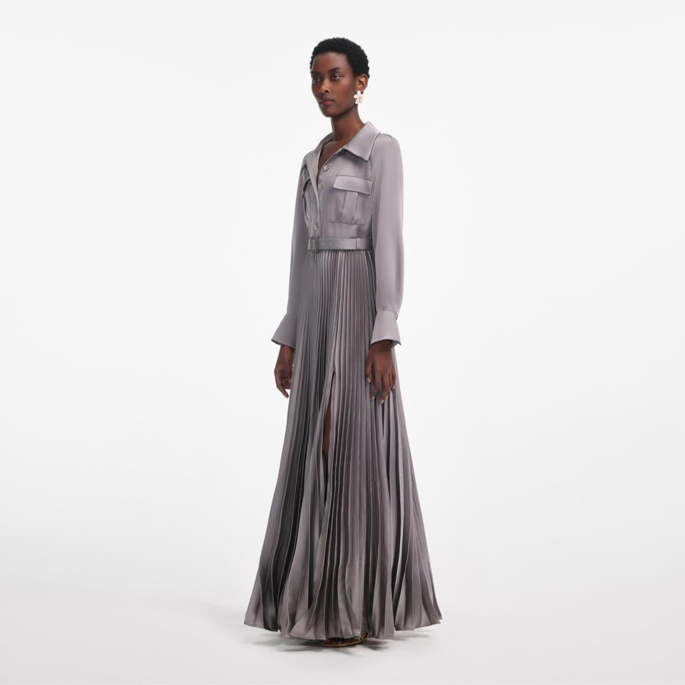 SP VIP PRICE Grey Satin Pleated Maxi Dress