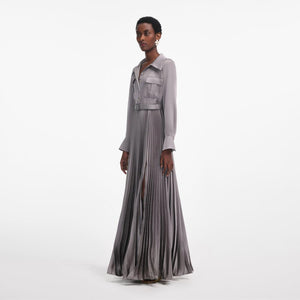 SP VIP PRICE Grey Satin Pleated Maxi Dress
