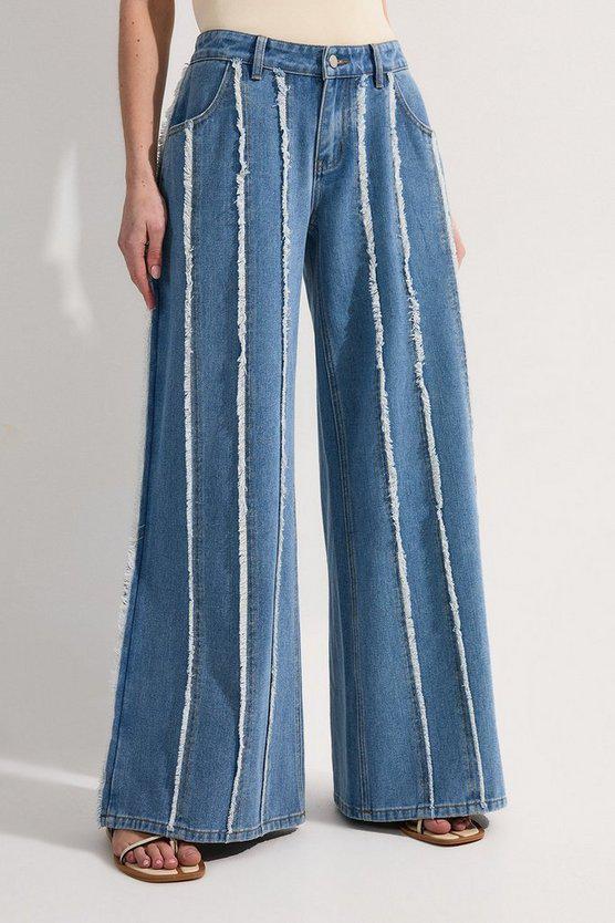 Karen Millen UK SALE Petite Denim Tassel Detail Wide Leg Jeans