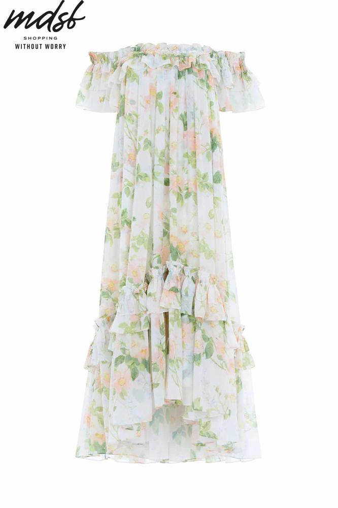Needle & Thread PO and SALE Immortal Rose Aria Chiffon Off-Shoulder Ankle Gown - multi