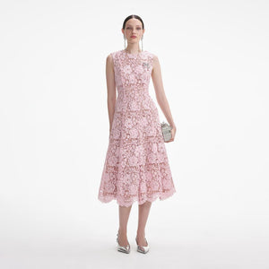 SELF PORTRAIT SS24 Pink Flower Lace Midi Dress