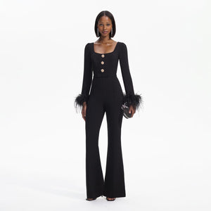 SELF PORTRAIT BLACK FRIDAY SALE Black Crepe Feather Jumpsuit