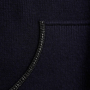 SELF PORTRAIT SS24 Navy Knit Diamante Trim Hoodie