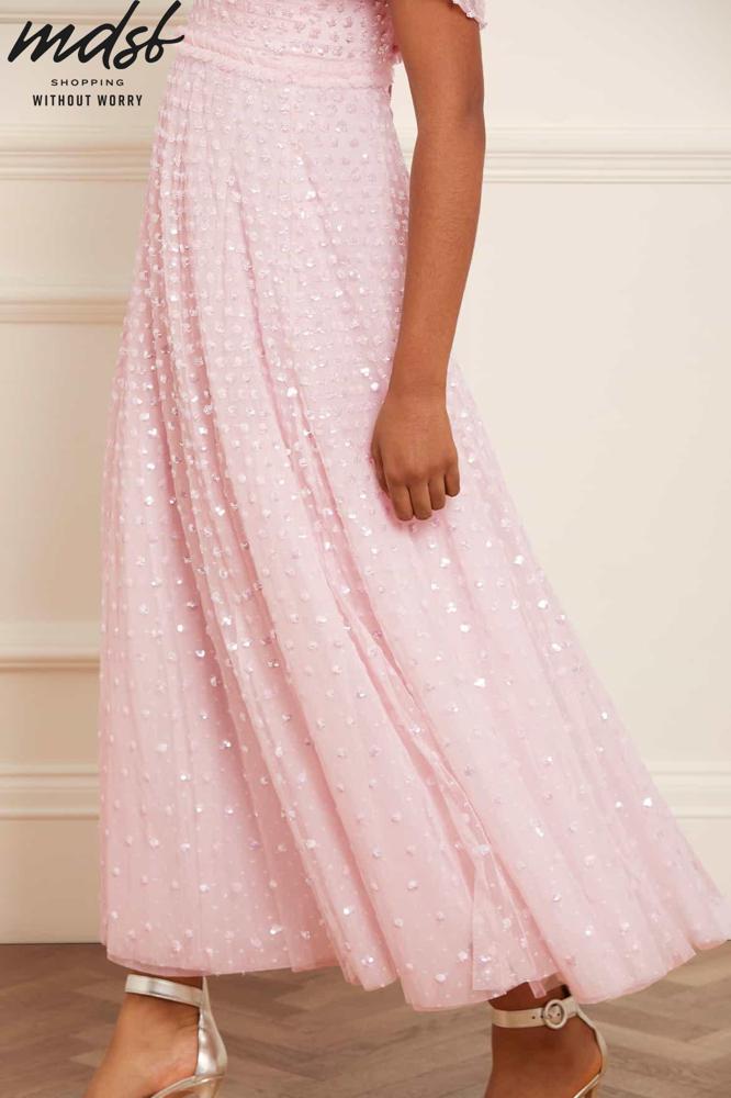 Needle & Thread CHRISTMAS SALE Grace Gloss Off-Shoulder Ankle Gown - pink