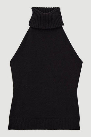 Karen Millen UK SALE Sleeveless Viscose Blend Roll Neck Knit Jumper - black