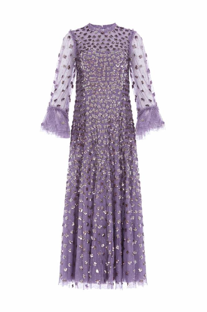 Needle & Thread CYBER SALE Glisten Long Sleeve Ankle Gown - purple