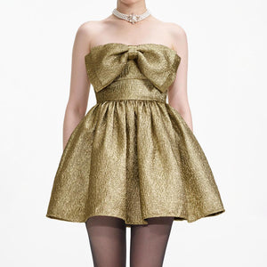 SELF PORTRAIT SS24 Gold Metallic Jacquard Mini Dress