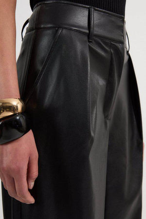 Karen Millen UK SALE Faux Leather High Waisted Wide Leg Trousers - black