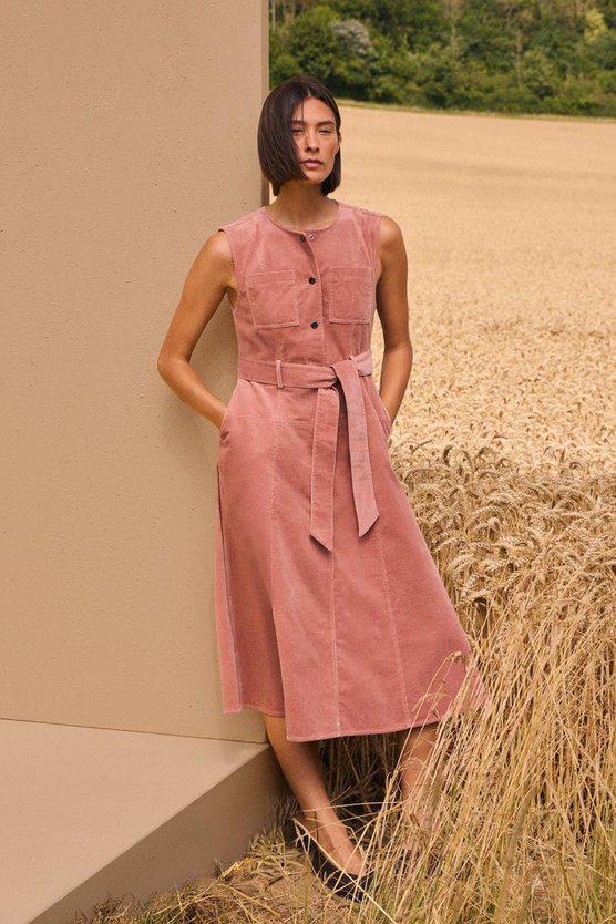 Karen Millen UK SALE Stretch Cord Belted Midi Dress - pink