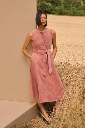 Karen Millen UK SALE Stretch Cord Belted Midi Dress - pink