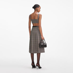 SELF PORTRAIT SS24 Brown Check Pleated Midi Skirt