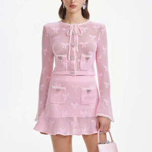 SP VIP PRICE Pink Bow Crochet Cardigan