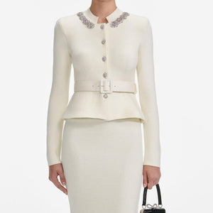 SP VIP PRICE Cream Wool Peplum Knit Midi Dress