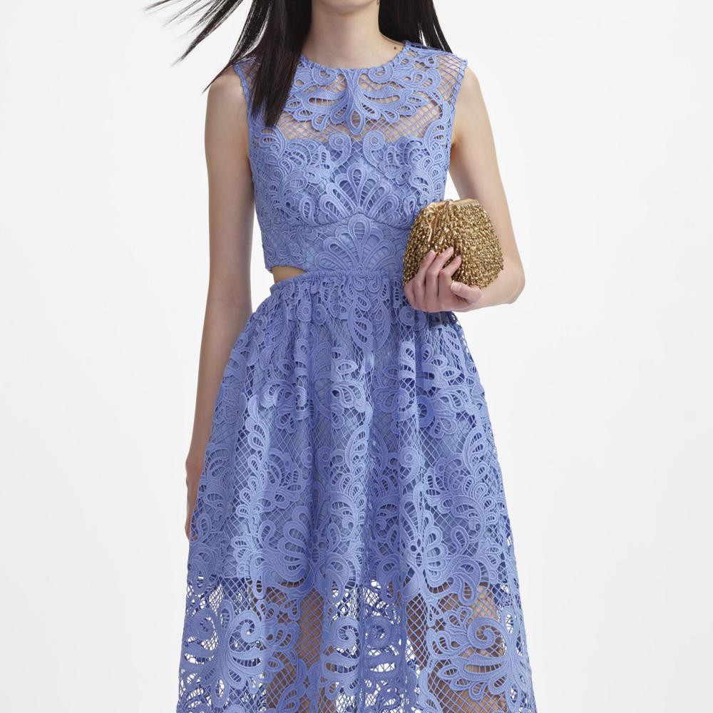 SELF PORTRAIT SS24 Blue Lace Cut Out Midi Dress