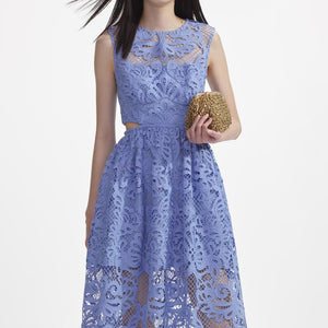 SELF PORTRAIT SS24 Blue Lace Cut Out Midi Dress