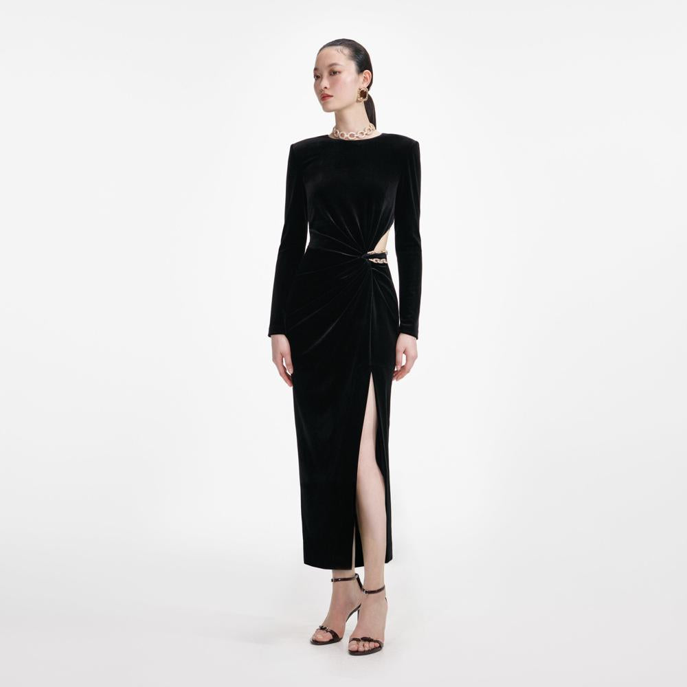 SP VIP PRICE Black Velvet Embellished Midi Dress