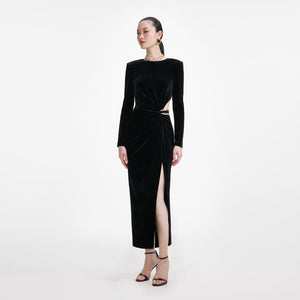 SP VIP PRICE Black Velvet Embellished Midi Dress