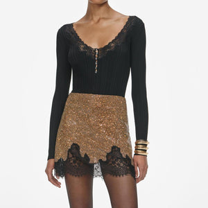 SP VIP PRICE Brown Crystal Chainmail Mini Skirt