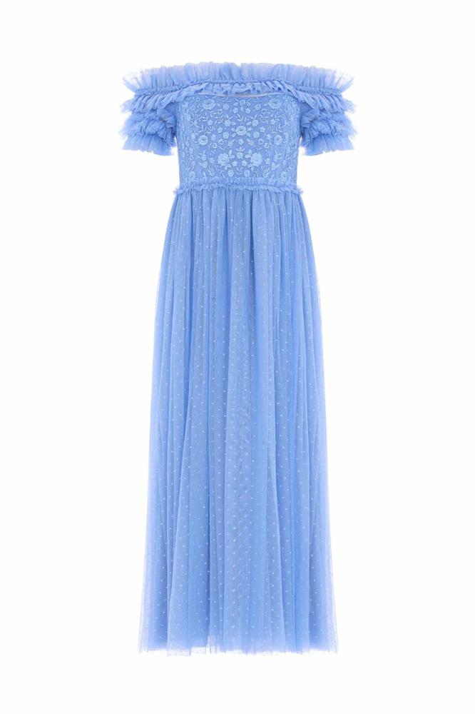 Needle & Thread CYBER SALE Midsummer Lace Bodice Off-Shoulder Ankle Gown - blue