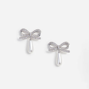 SP VIP PRICE Crystal Bow Pearl Droplet Earrings